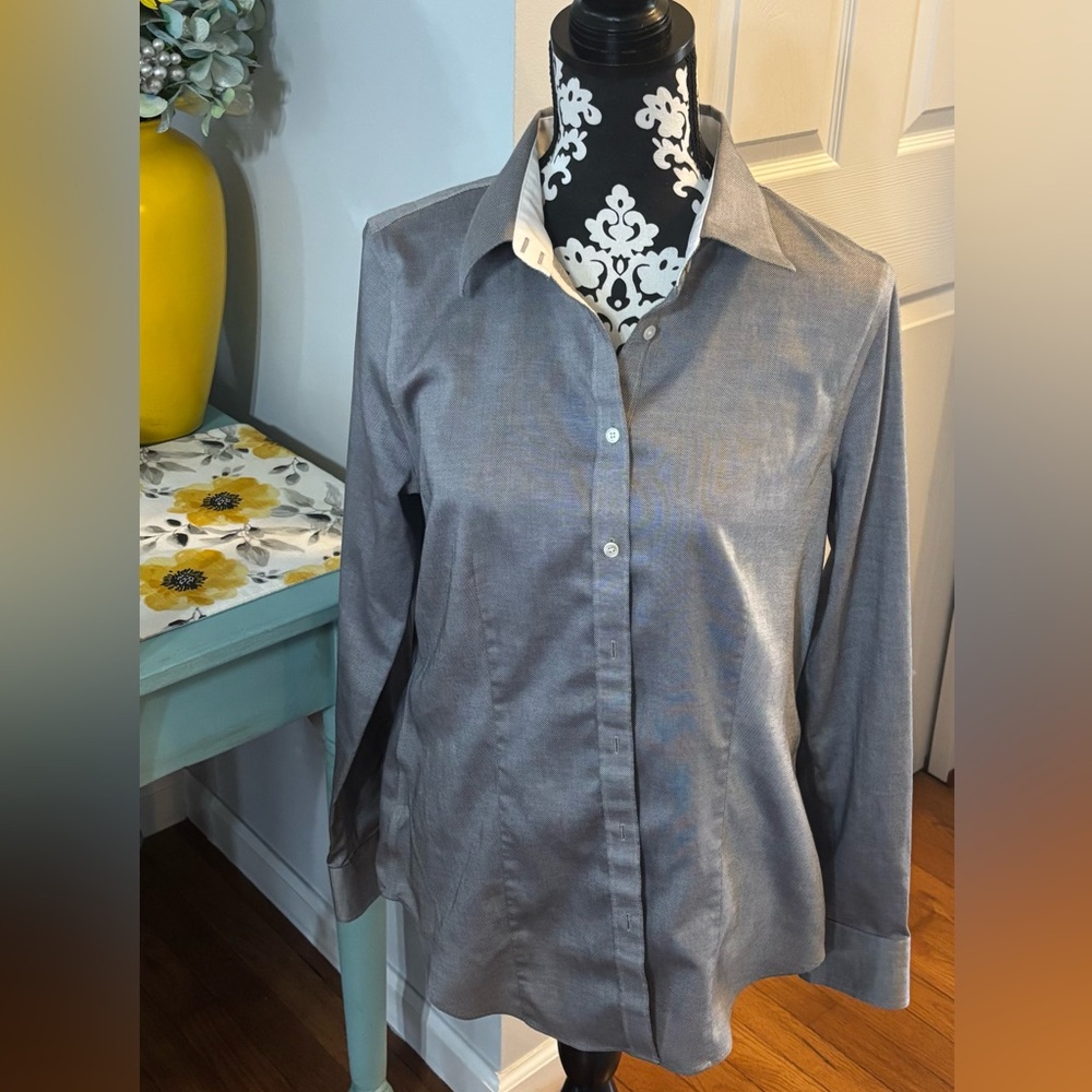 Talbots Cotton Gray Wrinkle Resistant Button Down Shirt Sz 12 Houndstooth
